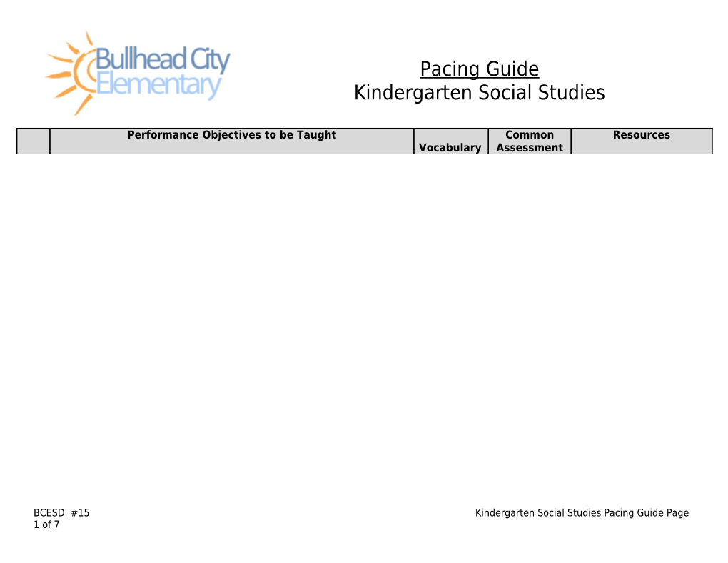 BCESD #15 Kindergarten Social Studies Pacing Guide Page 1 of 4