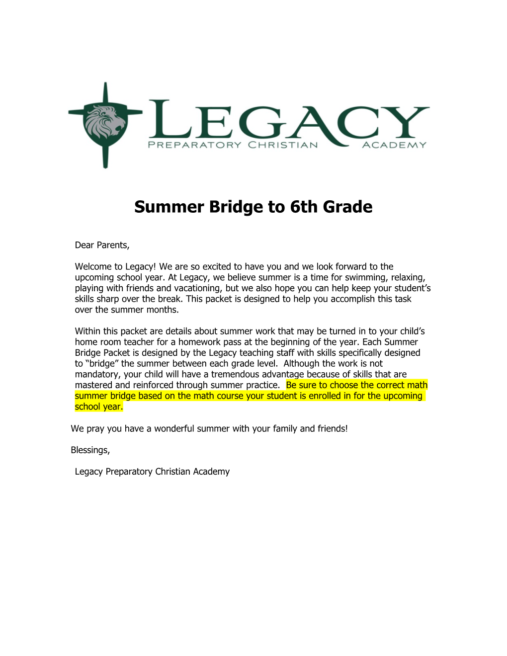 Summer Bridge to 6Th Grade Course 2