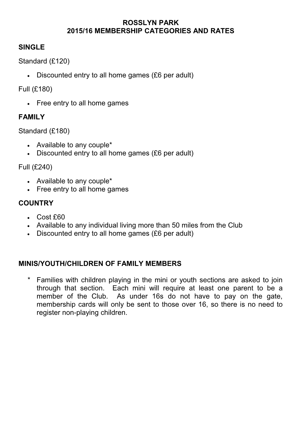 2015/16Membership Categories and Rates