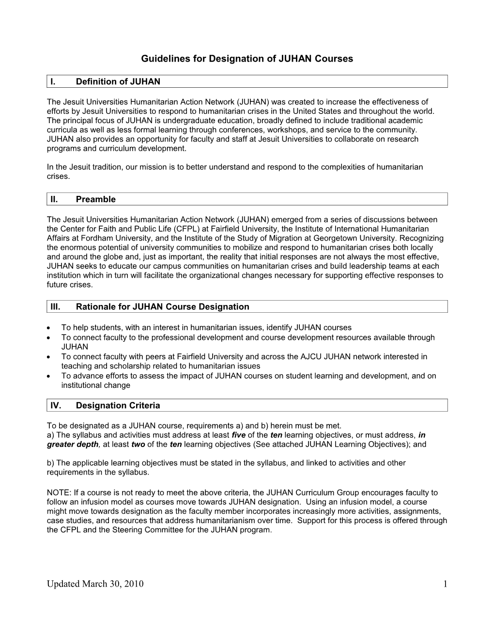 Guidelines and Criteria for Designation of a Service Learning Course
