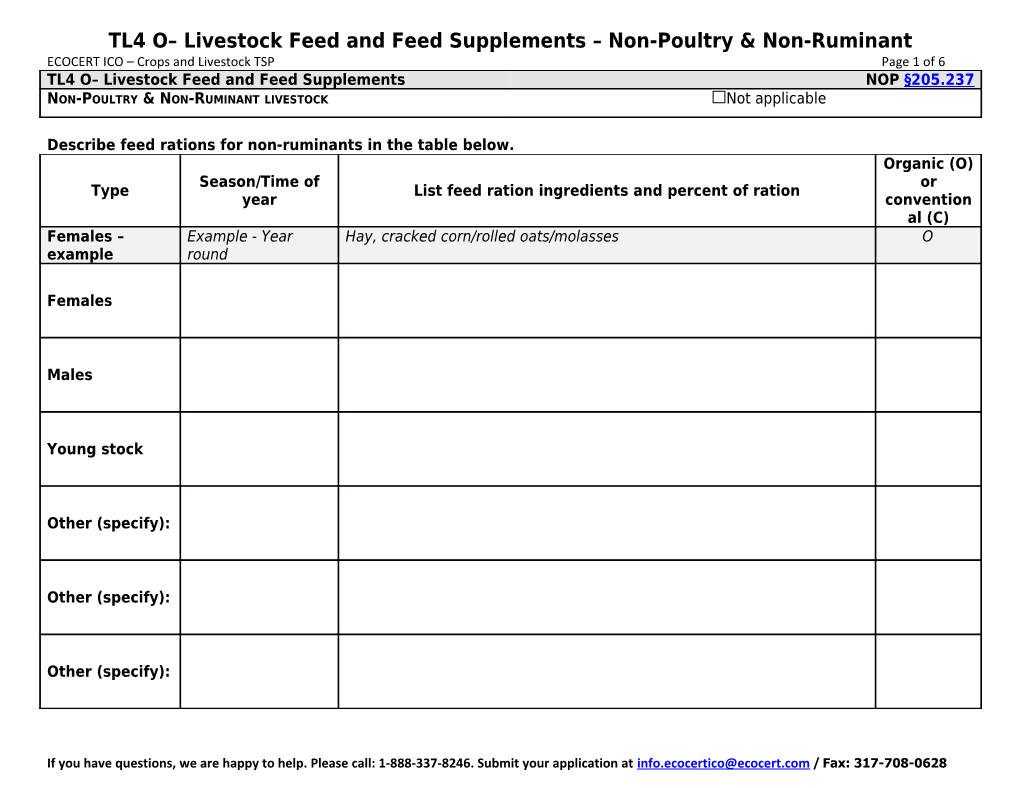 TL4 O Livestock Feed and Feed Supplements Non-Poultry & Non-Ruminant