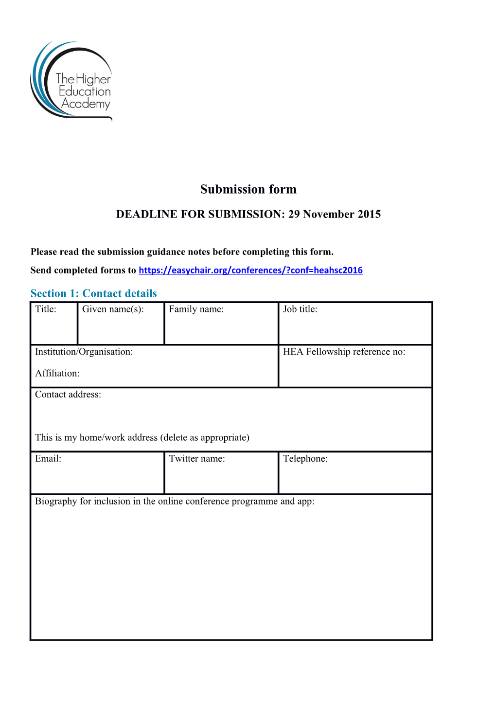 Please Read the Submission Guidance Notes Before Completing This Form