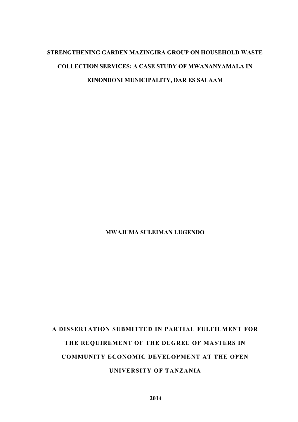 Strengthening Garden Mazingira Group on Household Waste Collection Services: a Case Study