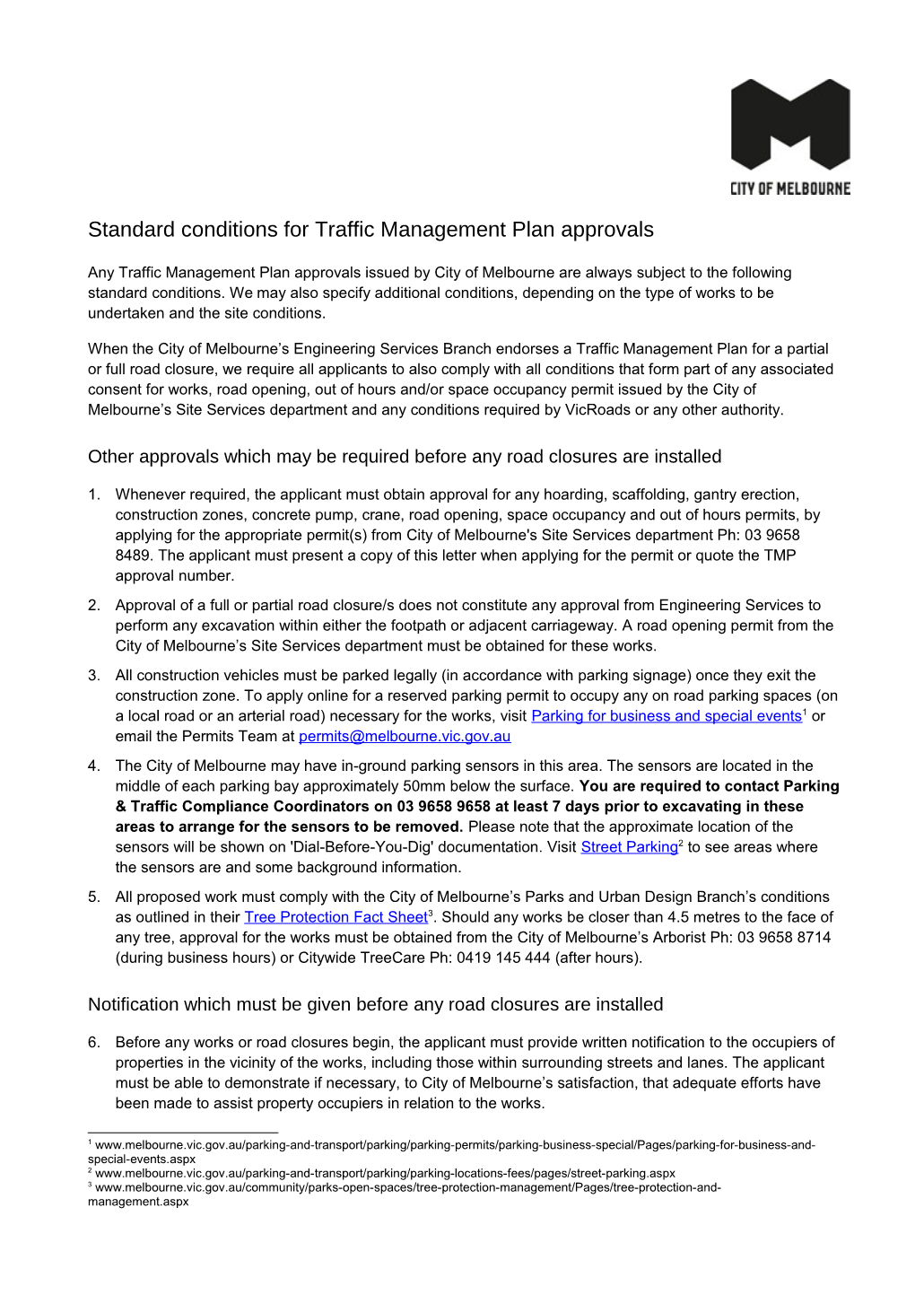 Standard Conditions for Traffic Management Plan Approvals