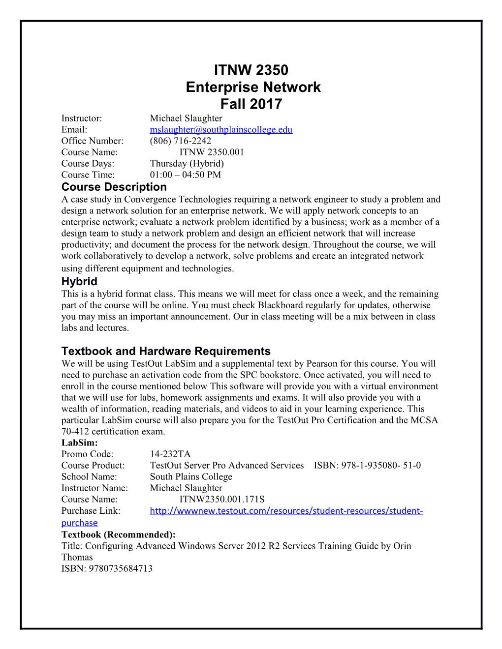 ITNW 2350 Enterprise Network Fall 2017
