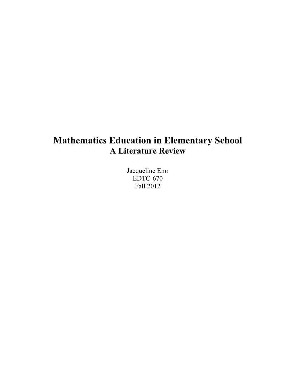 Mathematics Education in Elementary School