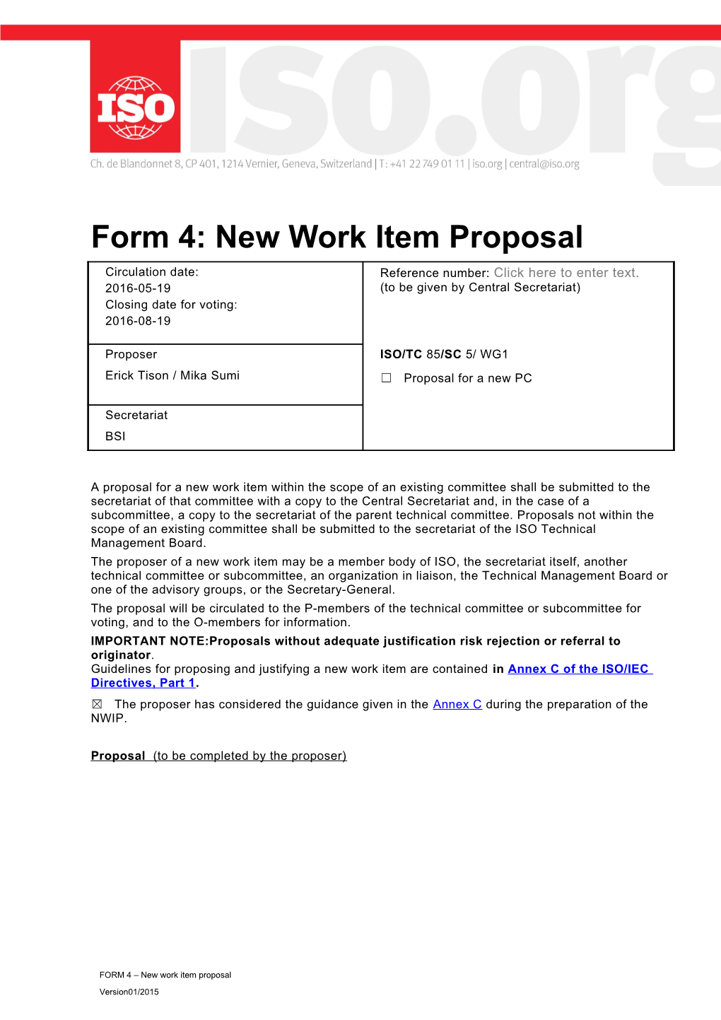 Form 4: New Work Item Proposal