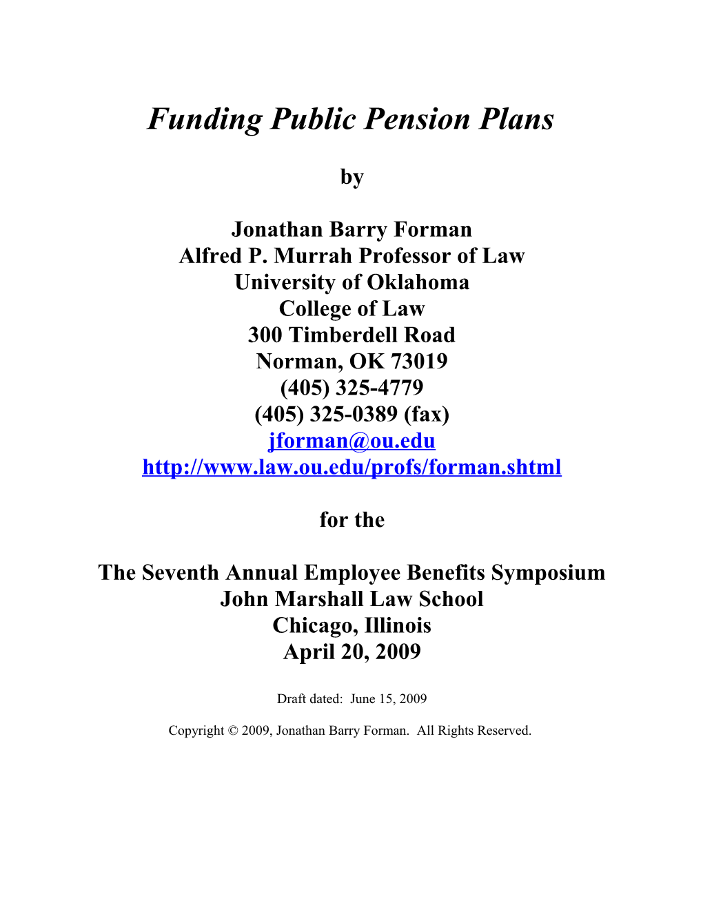 Funding Public Pension Plans