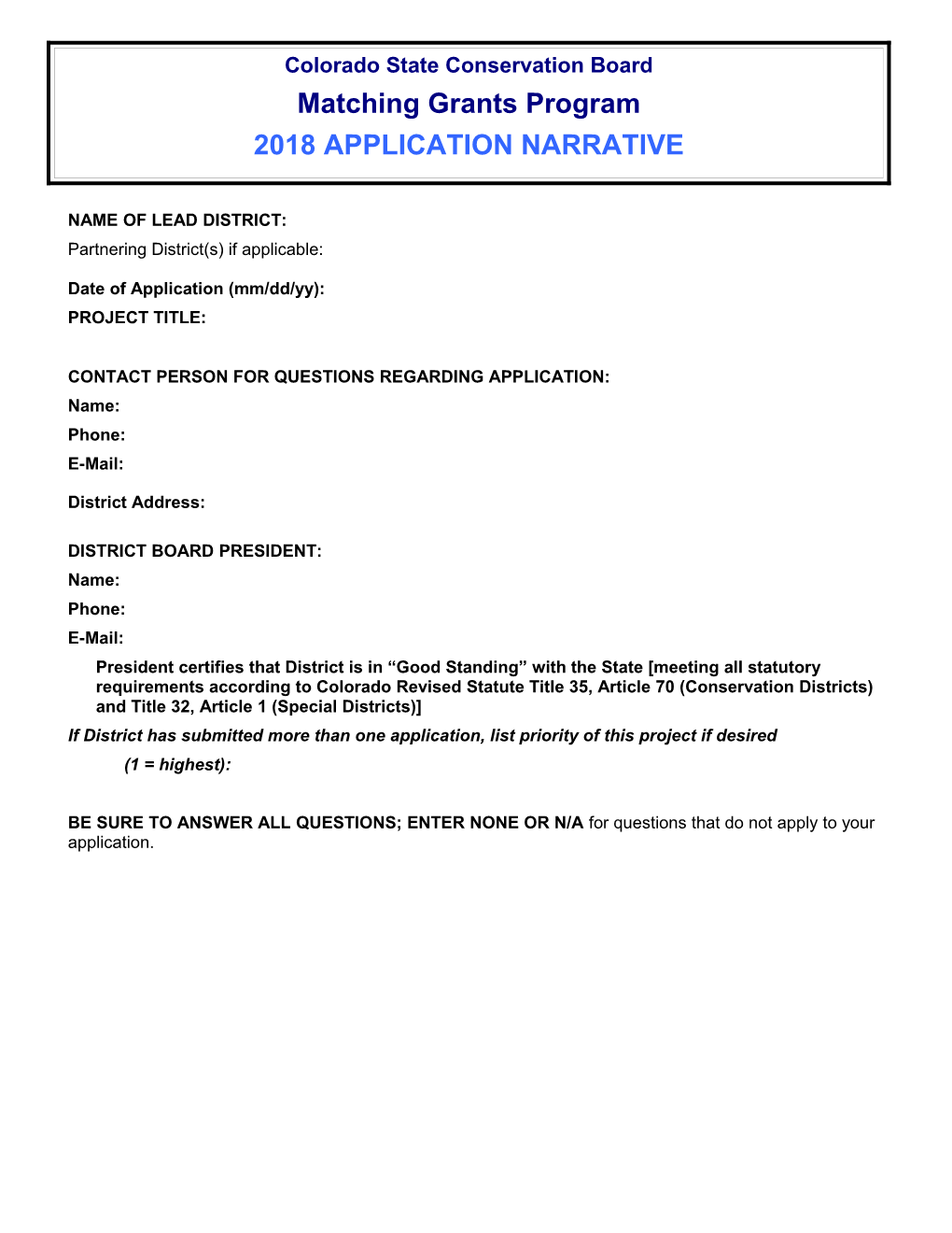 District Farm Bill Technician Program Application Form