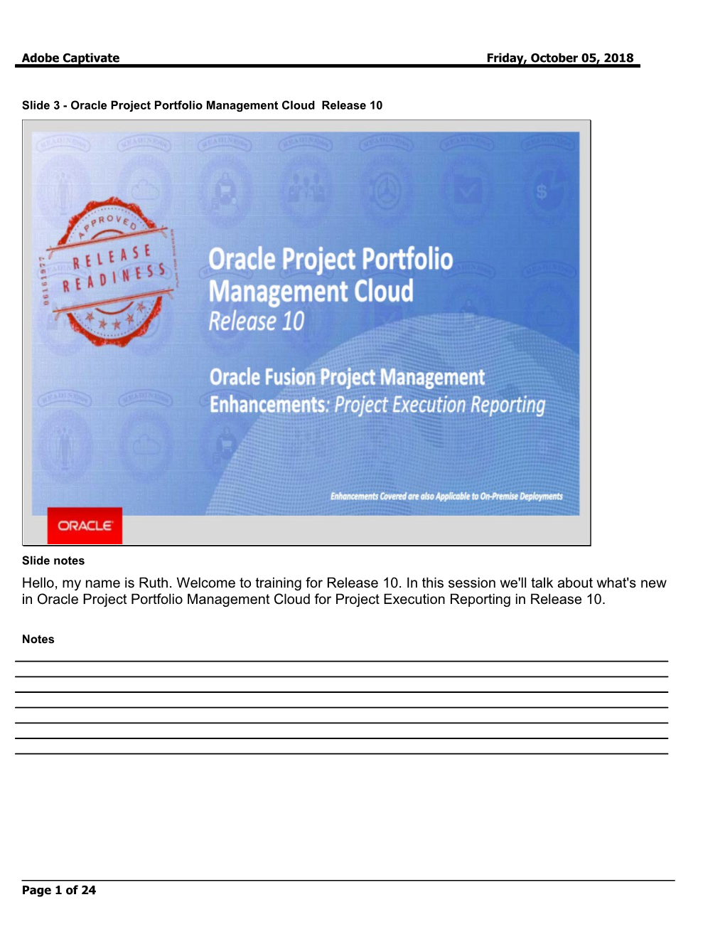 Slide 3 - Oracle Project Portfolio Management Cloud Release 10