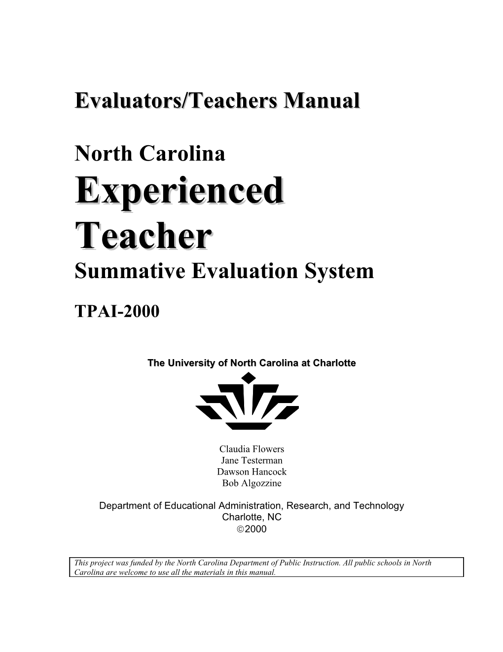 Evaluators/Teachers Manual