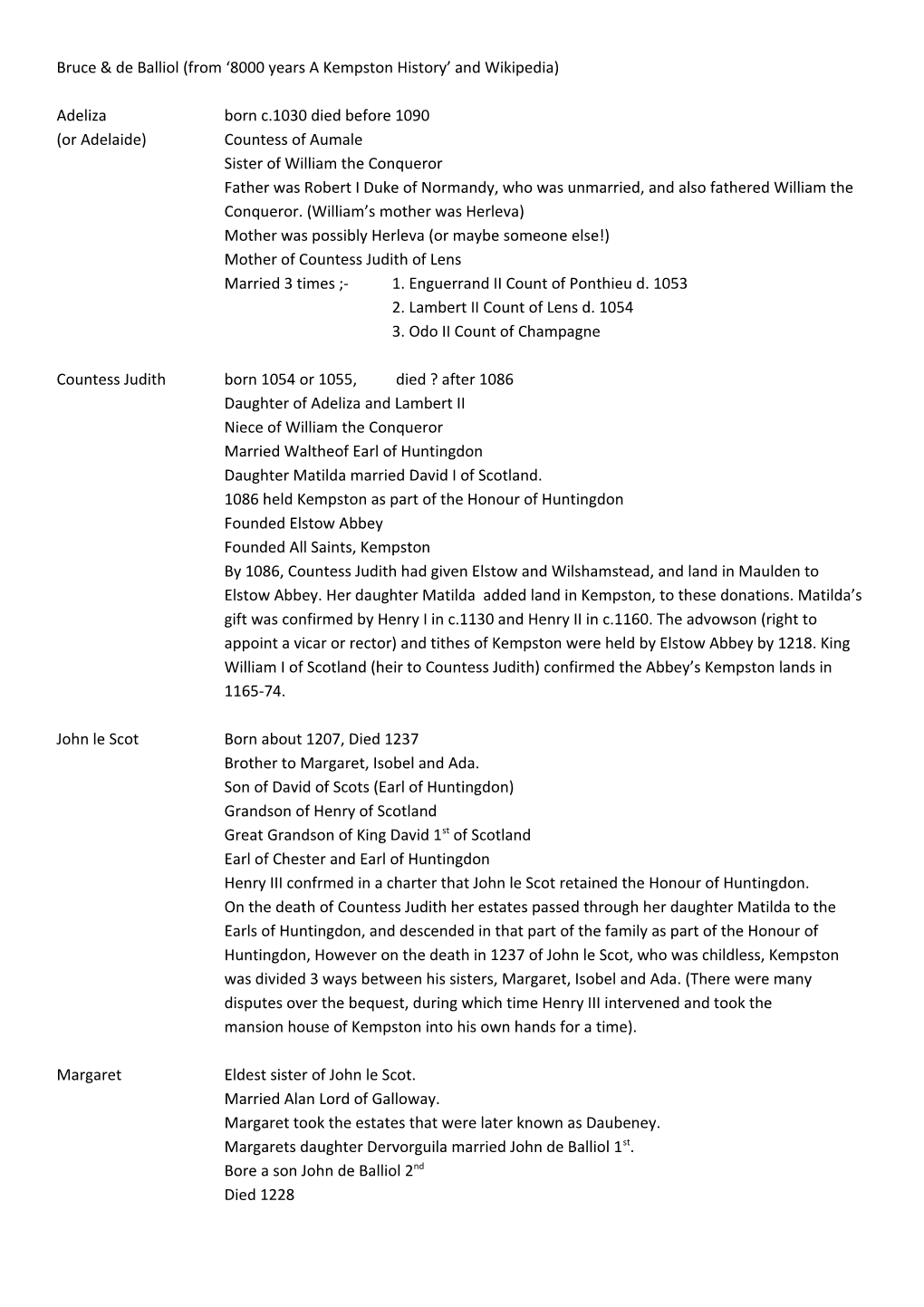 Bruce & De Balliol (From 8000 Years a Kempston History and Wikipedia)