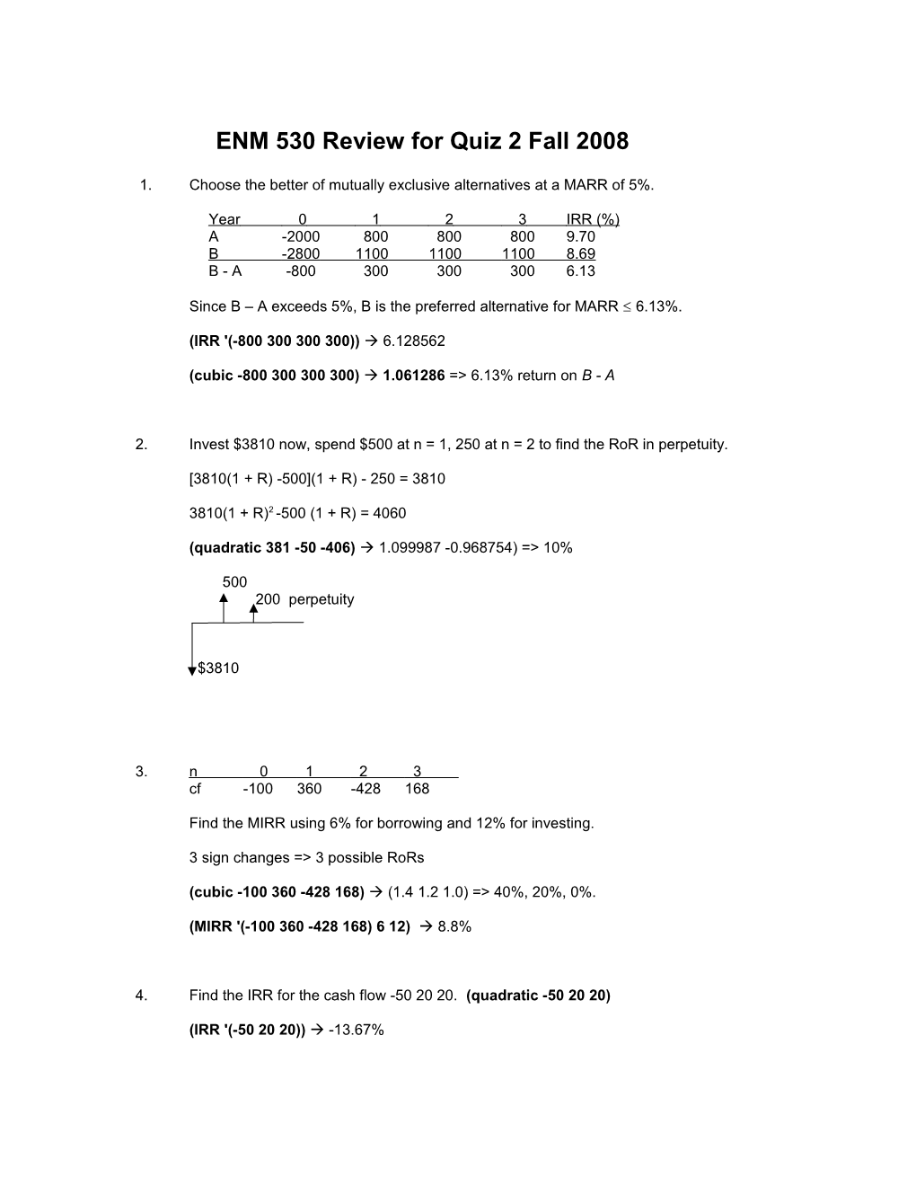 ENM 530 Review for Quiz 2 Fall 2008