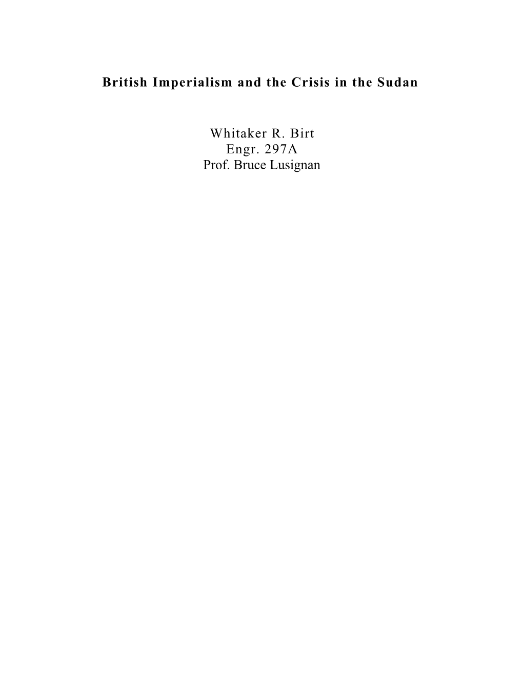 British Imperialism and the Crisis in the Sudan