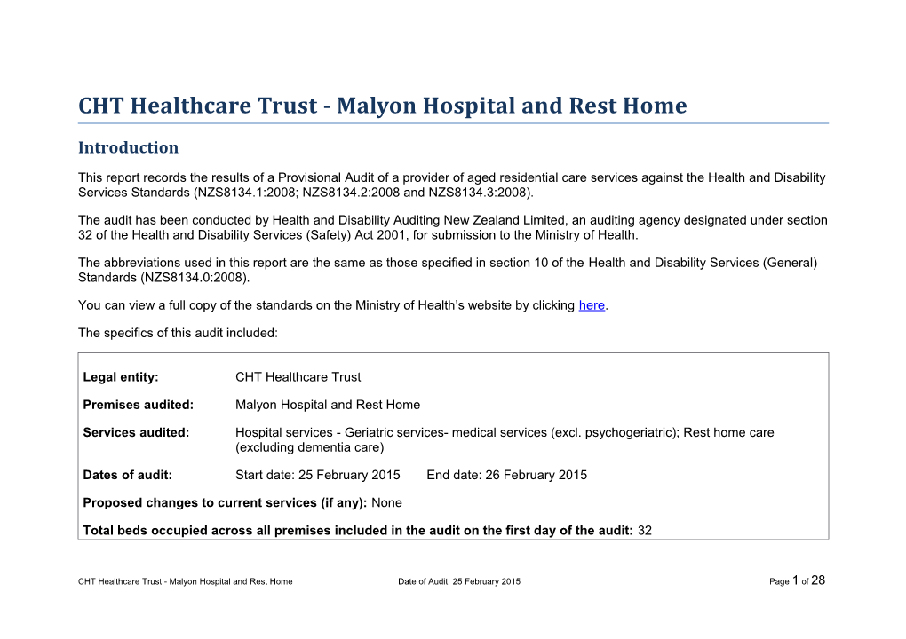 CHT Healthcare Trust - Malyon Hospital and Rest Home