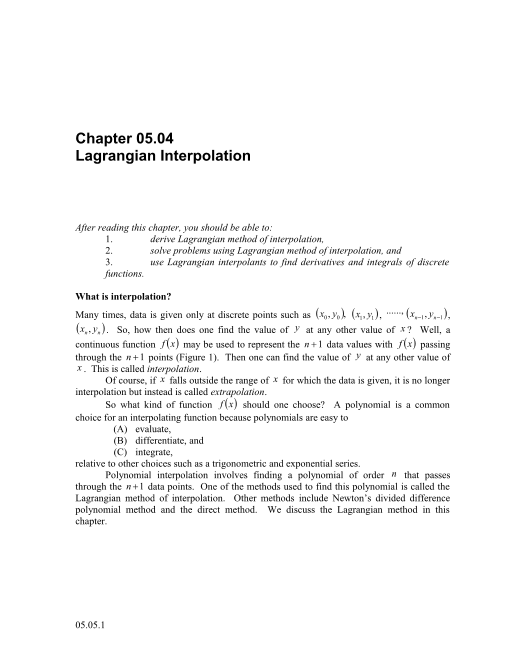 Lagrangian Interpolation:General Engineering