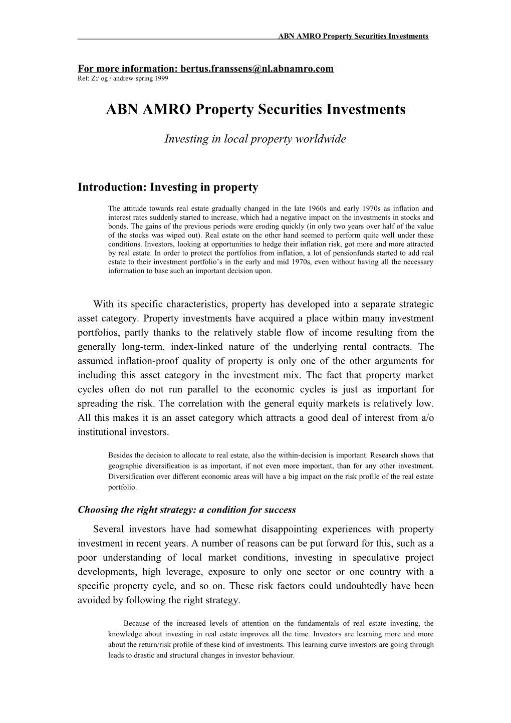 ABN AMRO Property Securities Funds
