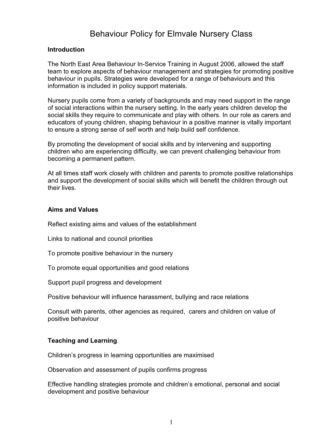 Behaviour Policy for London Road Nursery School