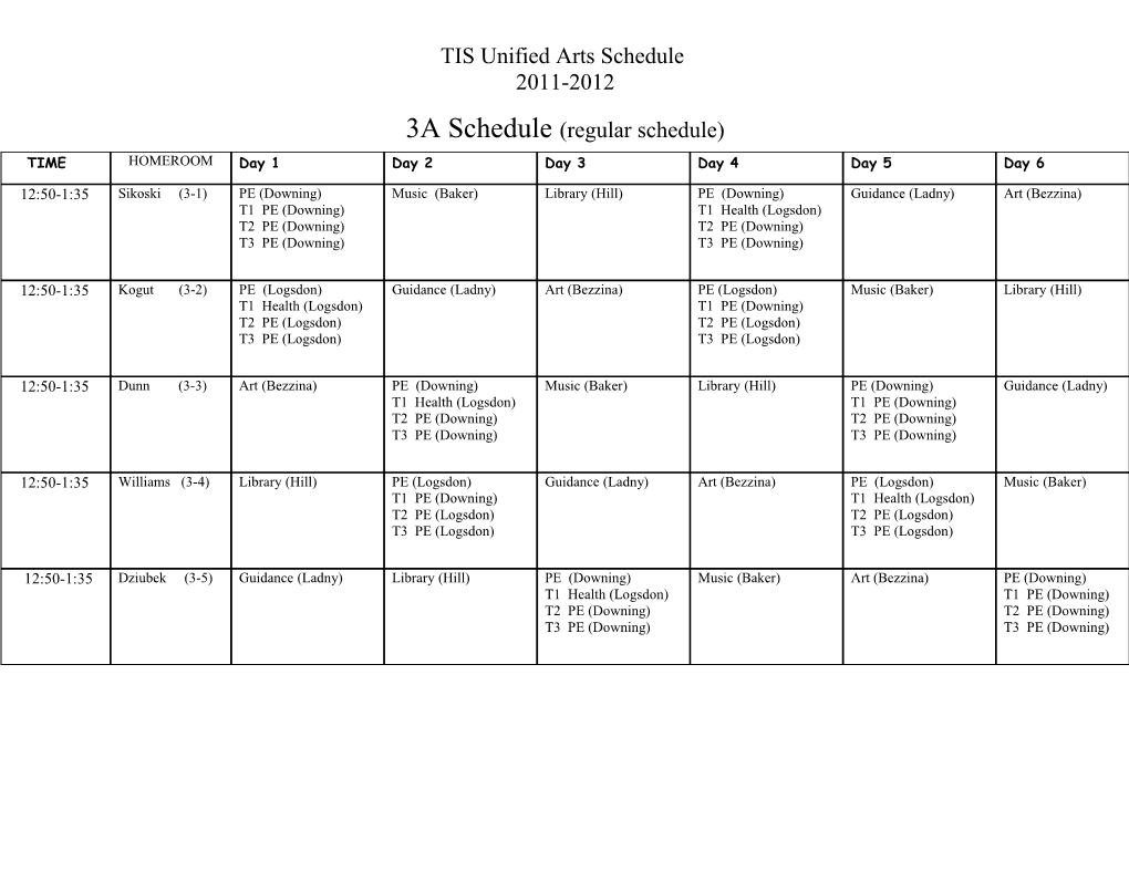 TIS Unified Arts Schedule