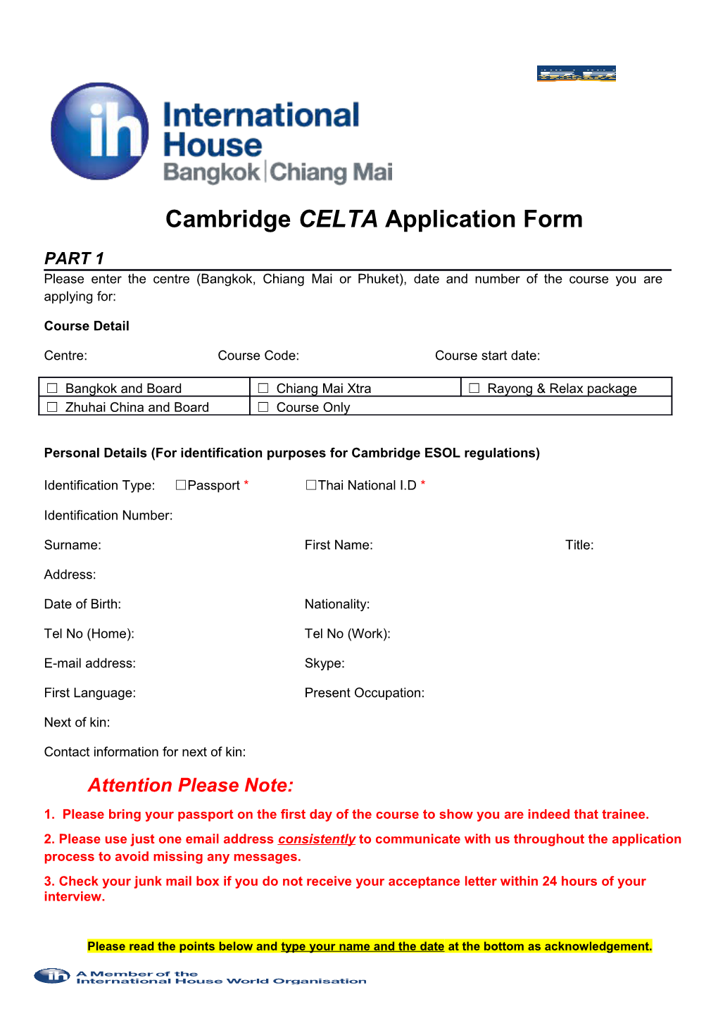 Cambridge CELTA Application Form