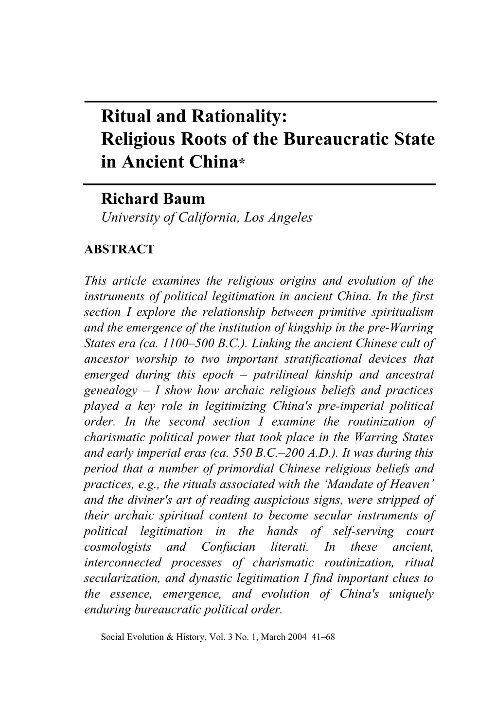 Baum / Ritual and Rationality: Religious Roots 1