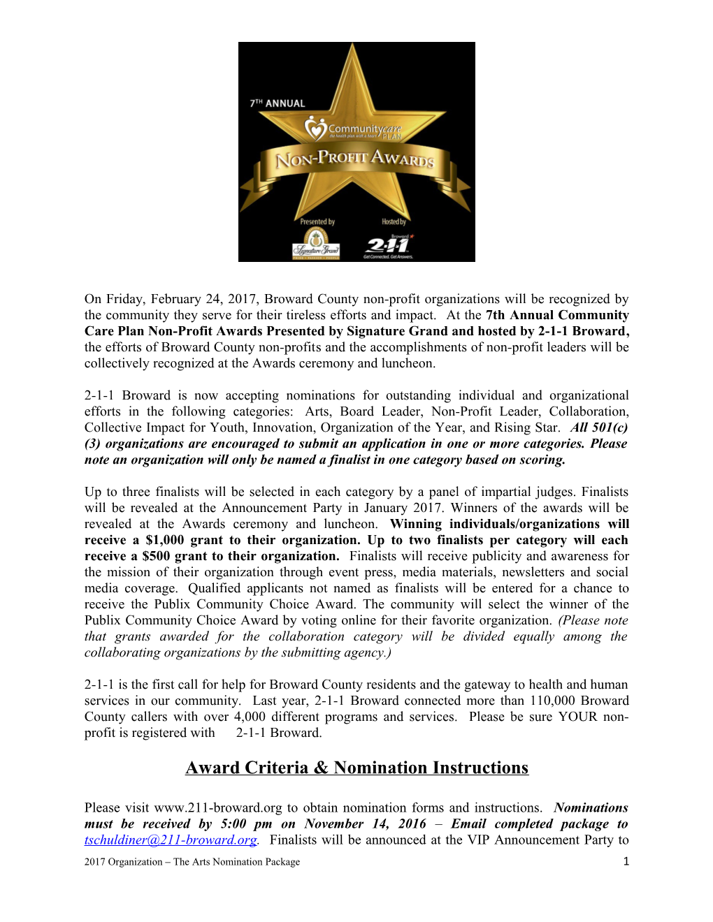 Award Criteria & Nomination Instructions