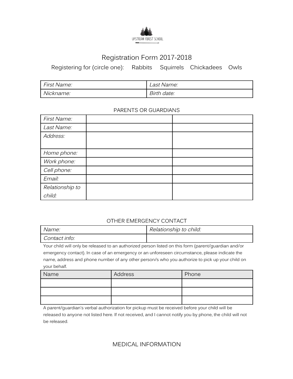 Registering for (Circle One): Rabbits Squirrels Chickadees Owls