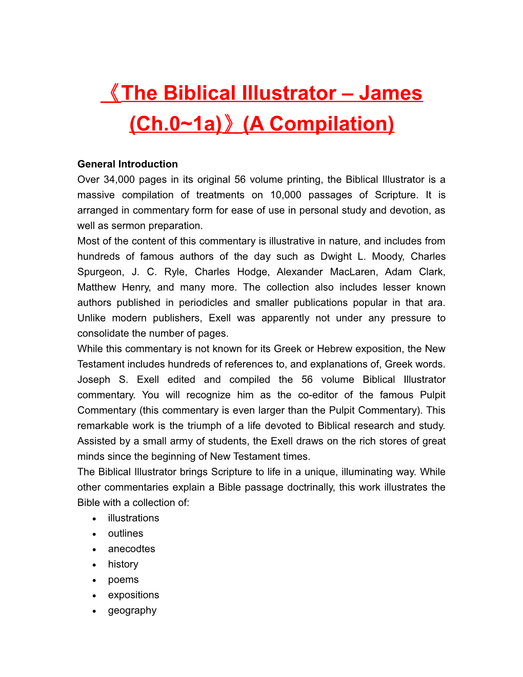 The Biblical Illustrator James (Ch.0 1A) (A Compilation)