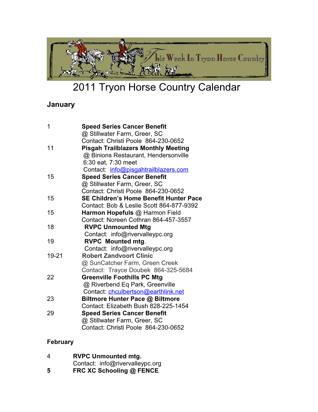 2011 Tryon Horse Country Calendar