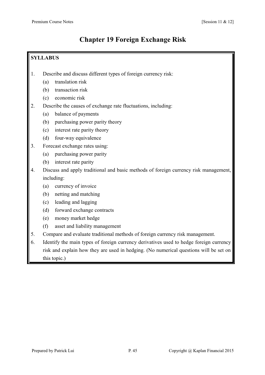 Chapter 17 Foreign Exchange Risk