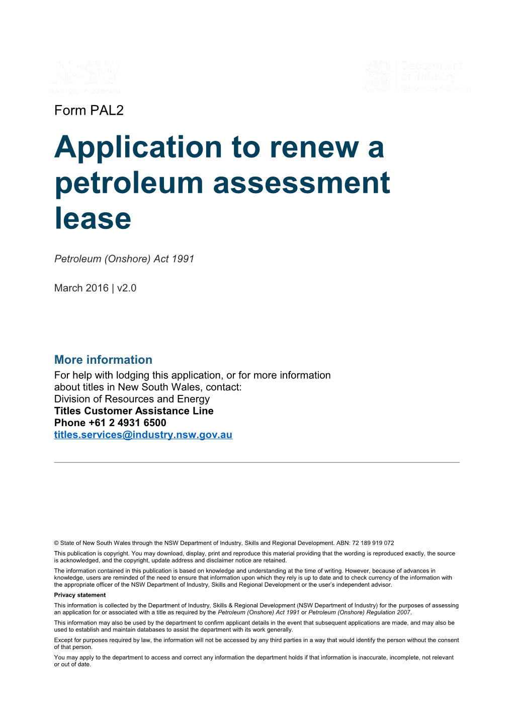 PAL2 Application to Renew a Petroleum Assessment Lease
