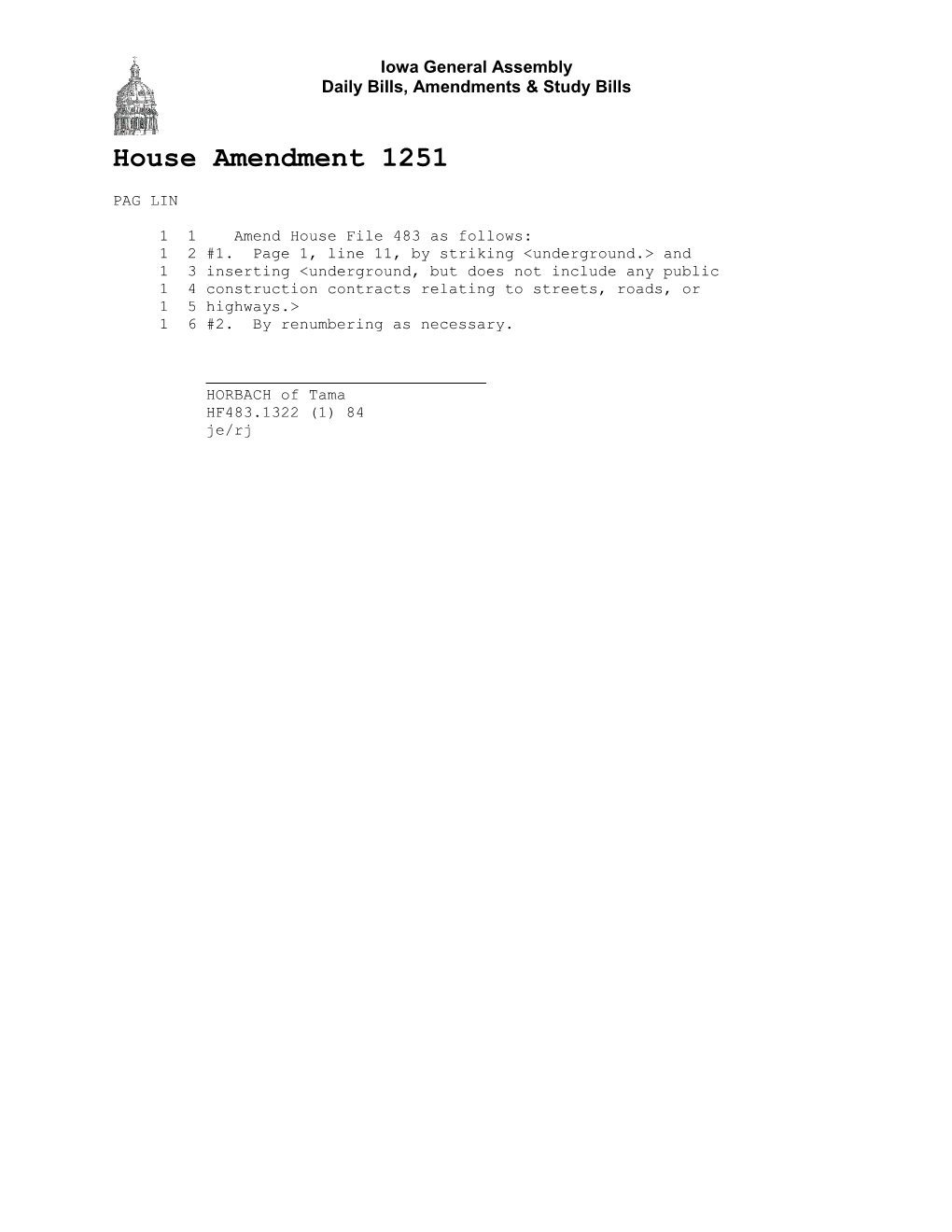 Daily Bills, Amendments & Study Bills