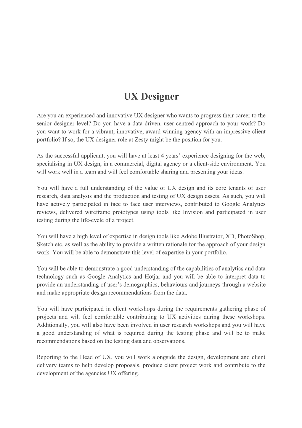 Are You an Experienced and Innovative UX Designer Who Wants to Progress Their Career To