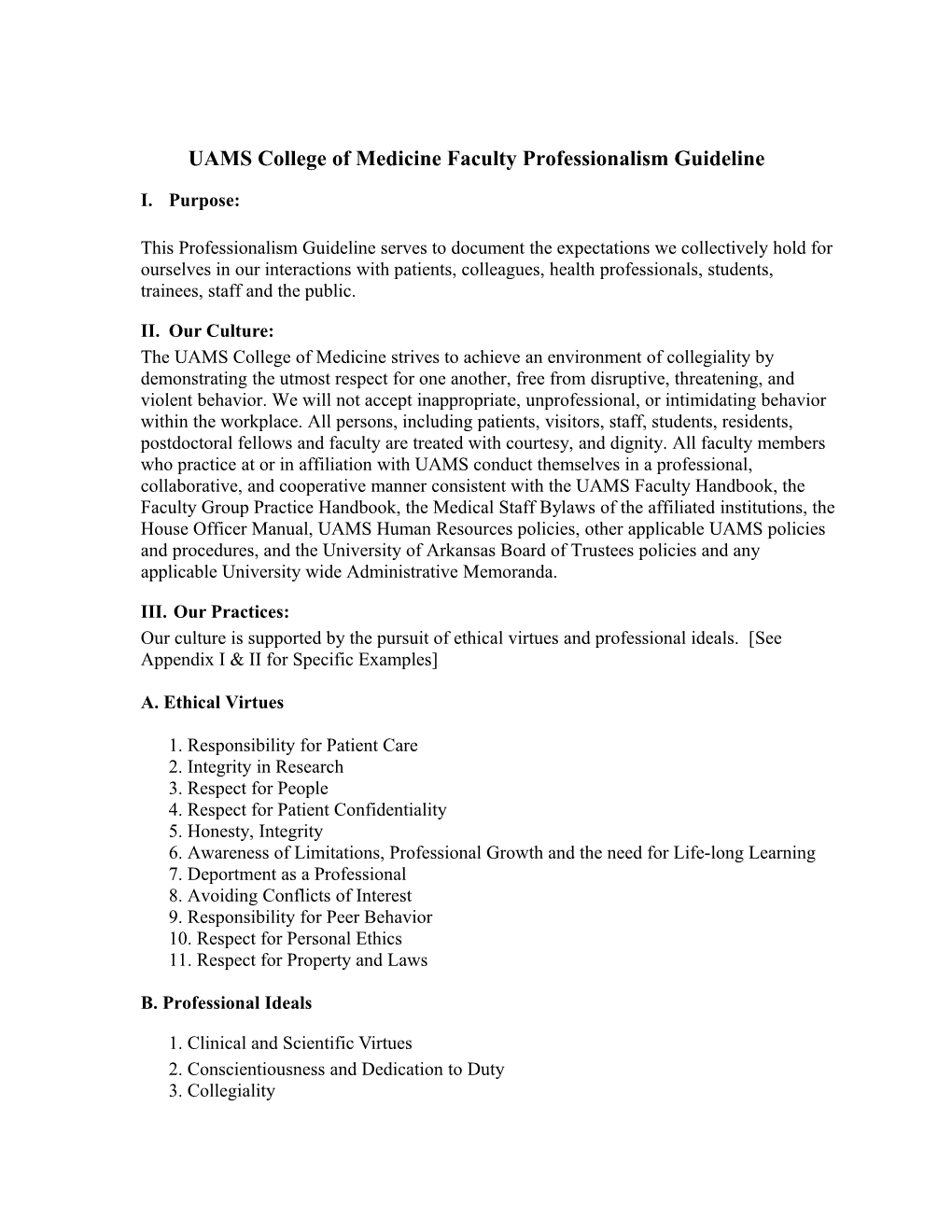 UAMS Professional Code of Conduct Policy