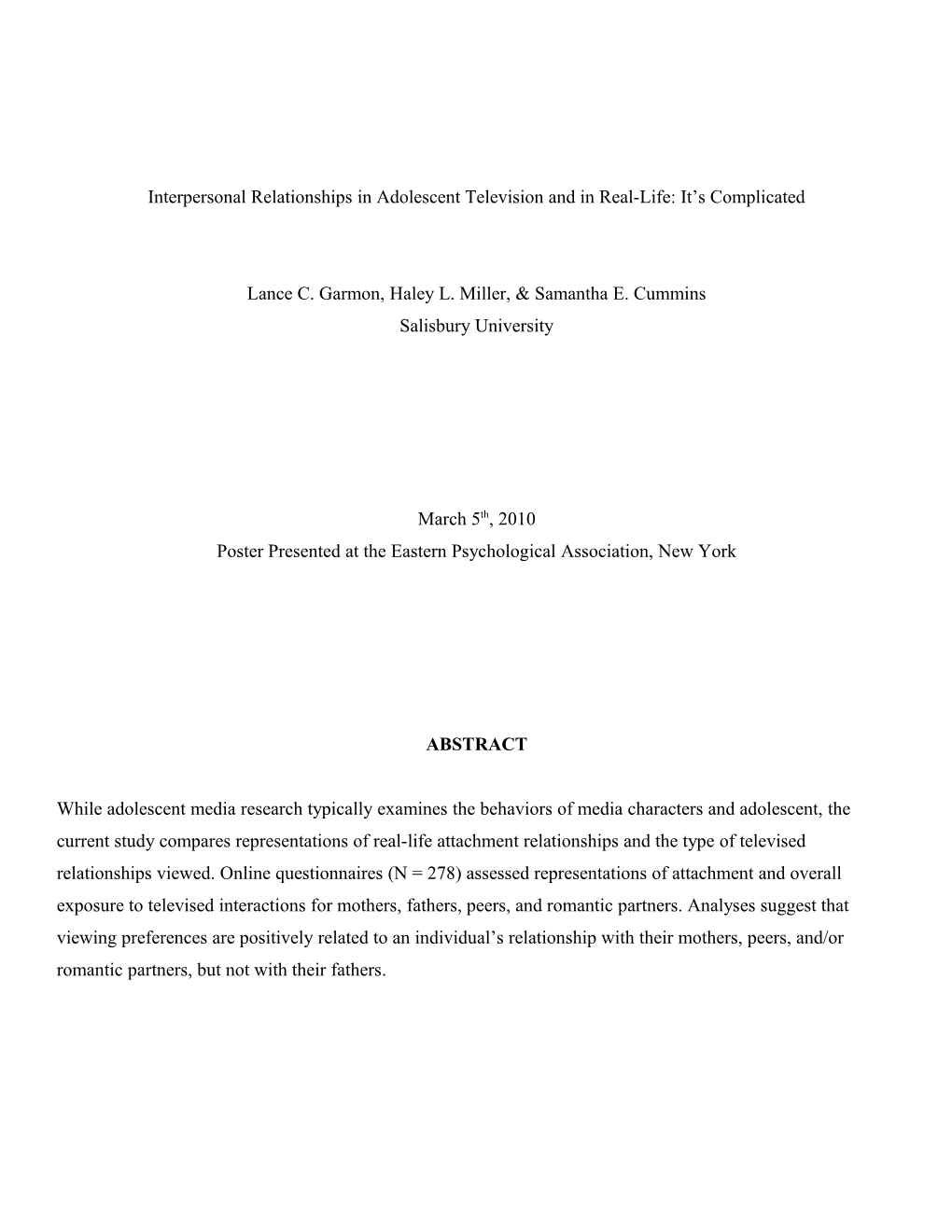 Interpersonal Relationships in Adolescent Television and in Real-Life: It S Complicated