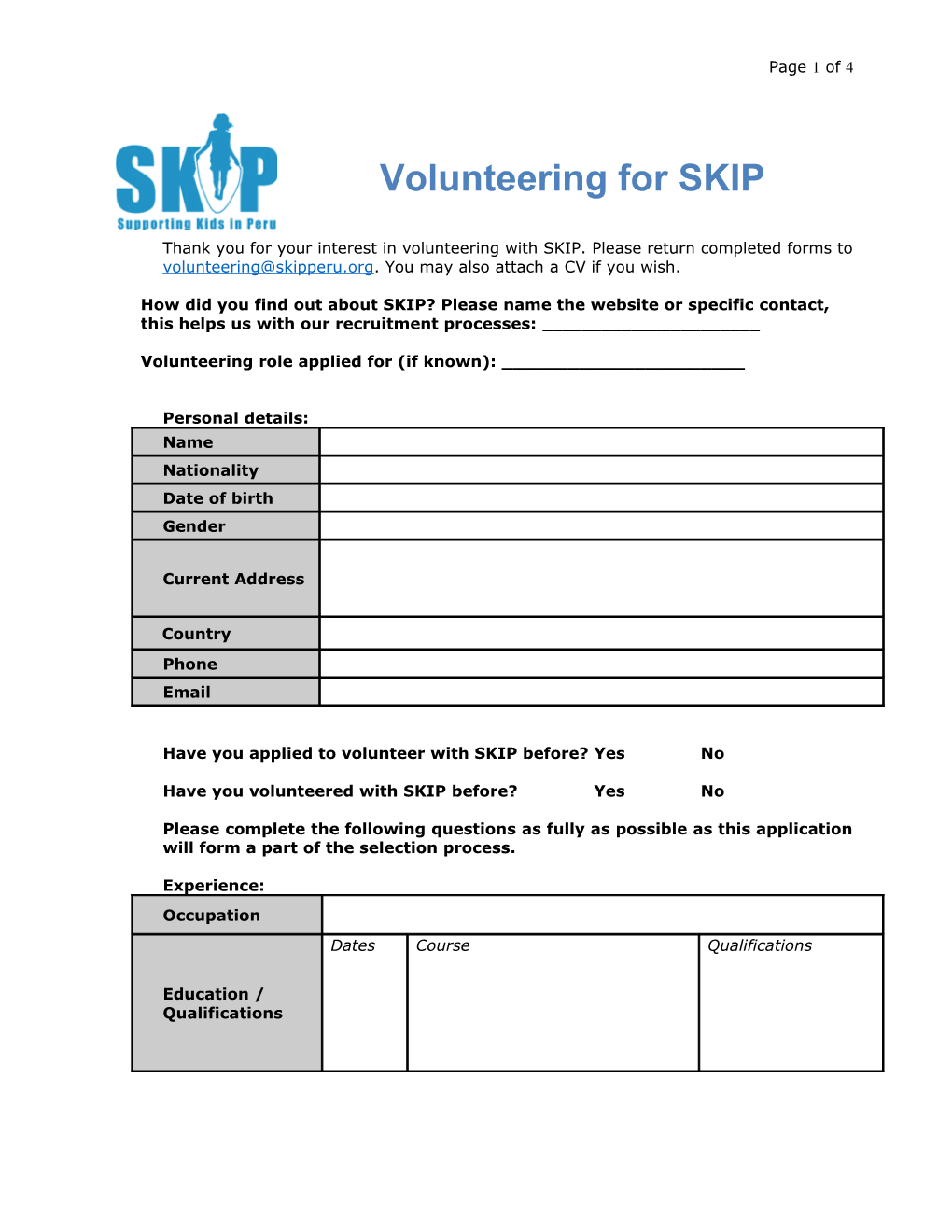 Volunteering for SKIP