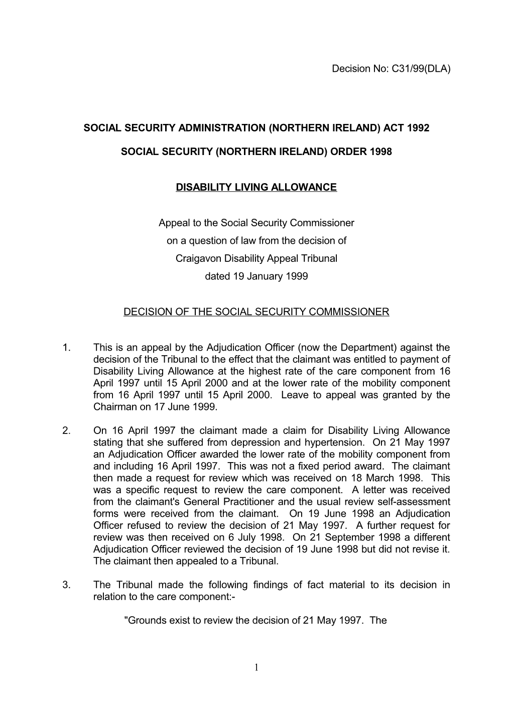 Social Security Administration (Northern Ireland) Act 1992