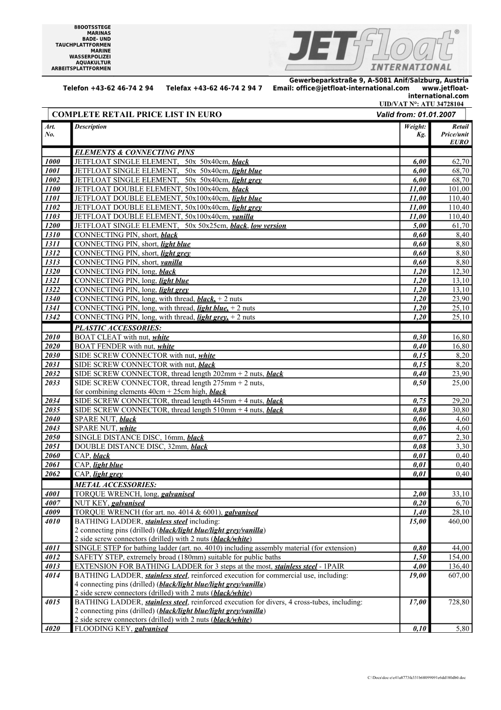 Jetfloat Verkausfpreise in Ös