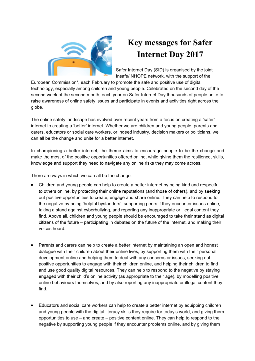 Key Messages for Safer Internet Day 2017