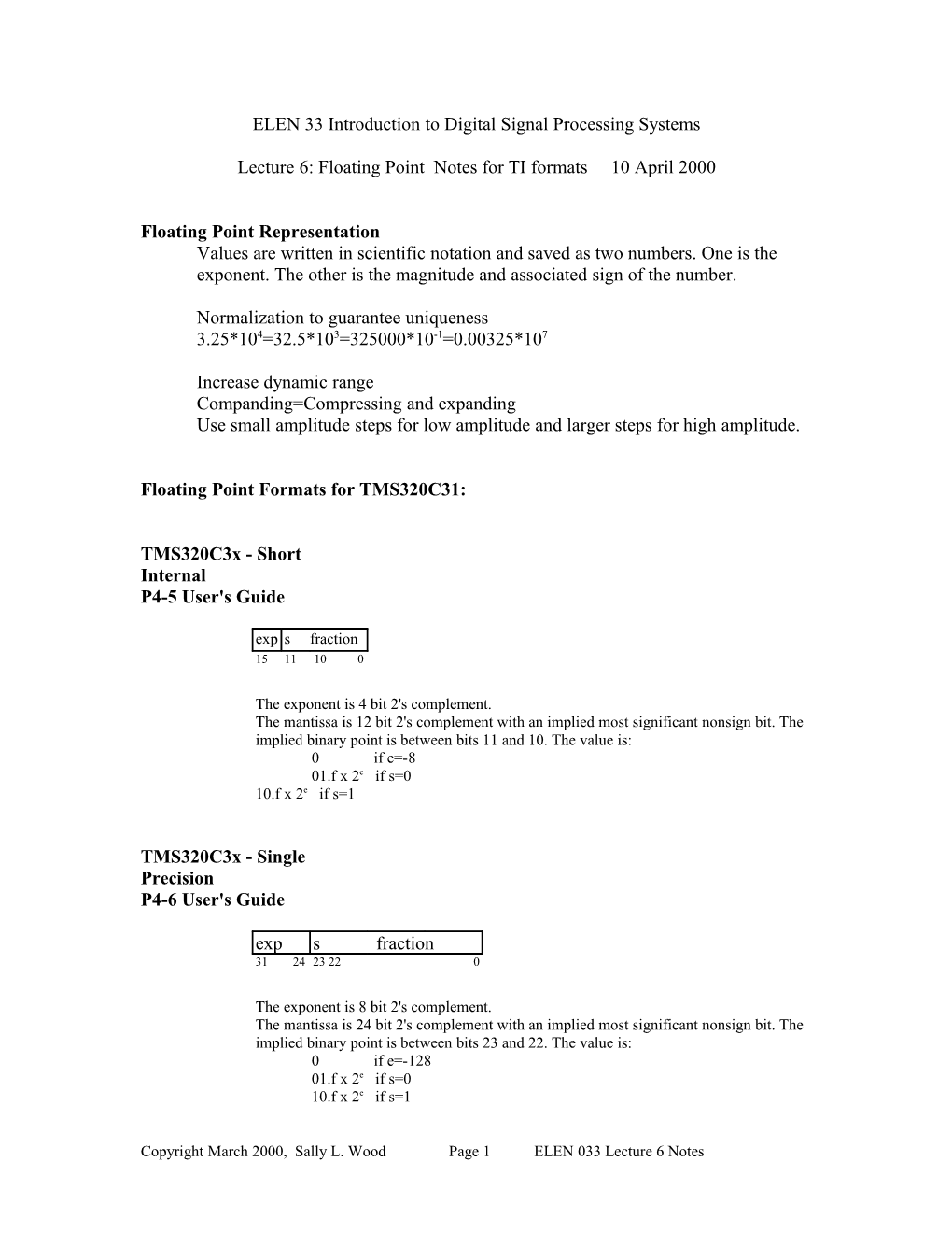 Floating Point Formats