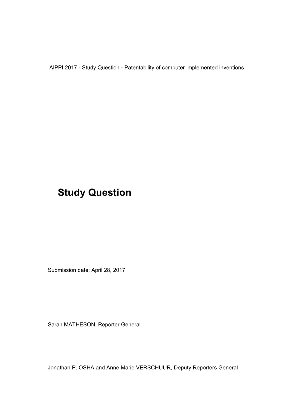 AIPPI 2017 - Study Question - Patentability of Computer Implemented Inventions