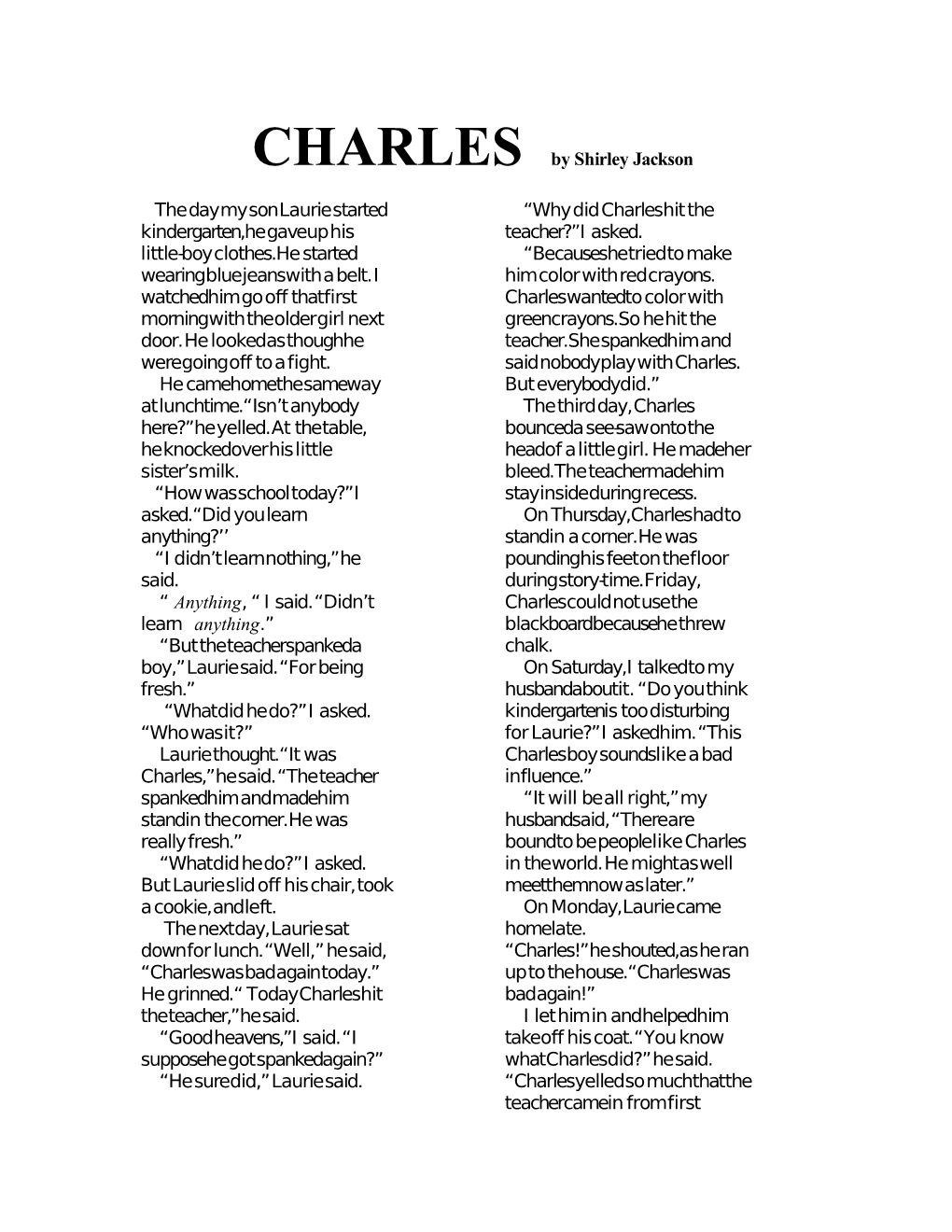 CHARLES by Shirley Jackson