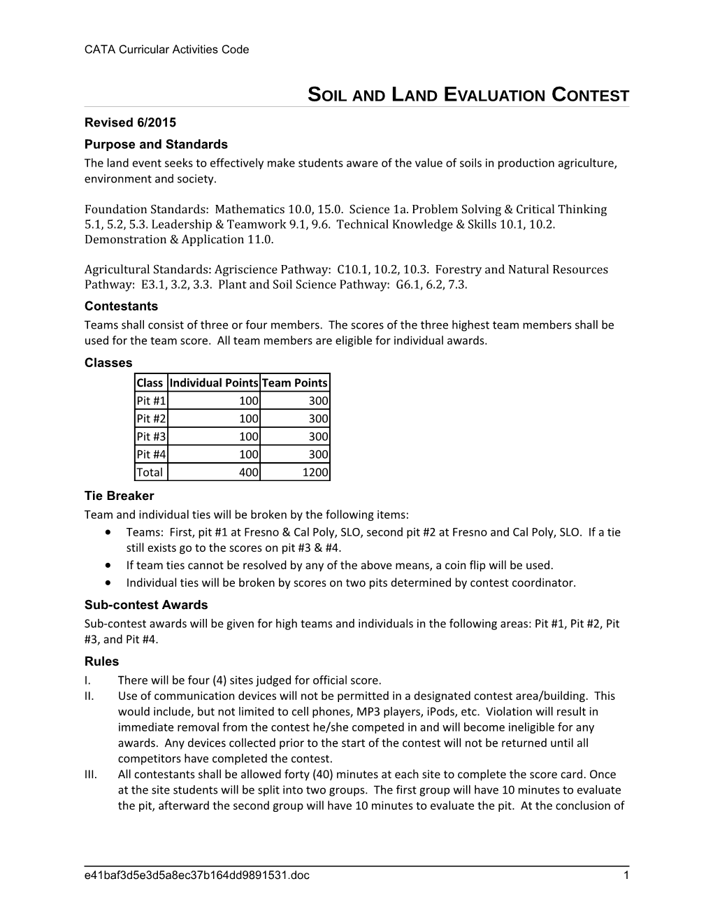 CATA Curricular Activities Codesoil and Land Evaluation Contest