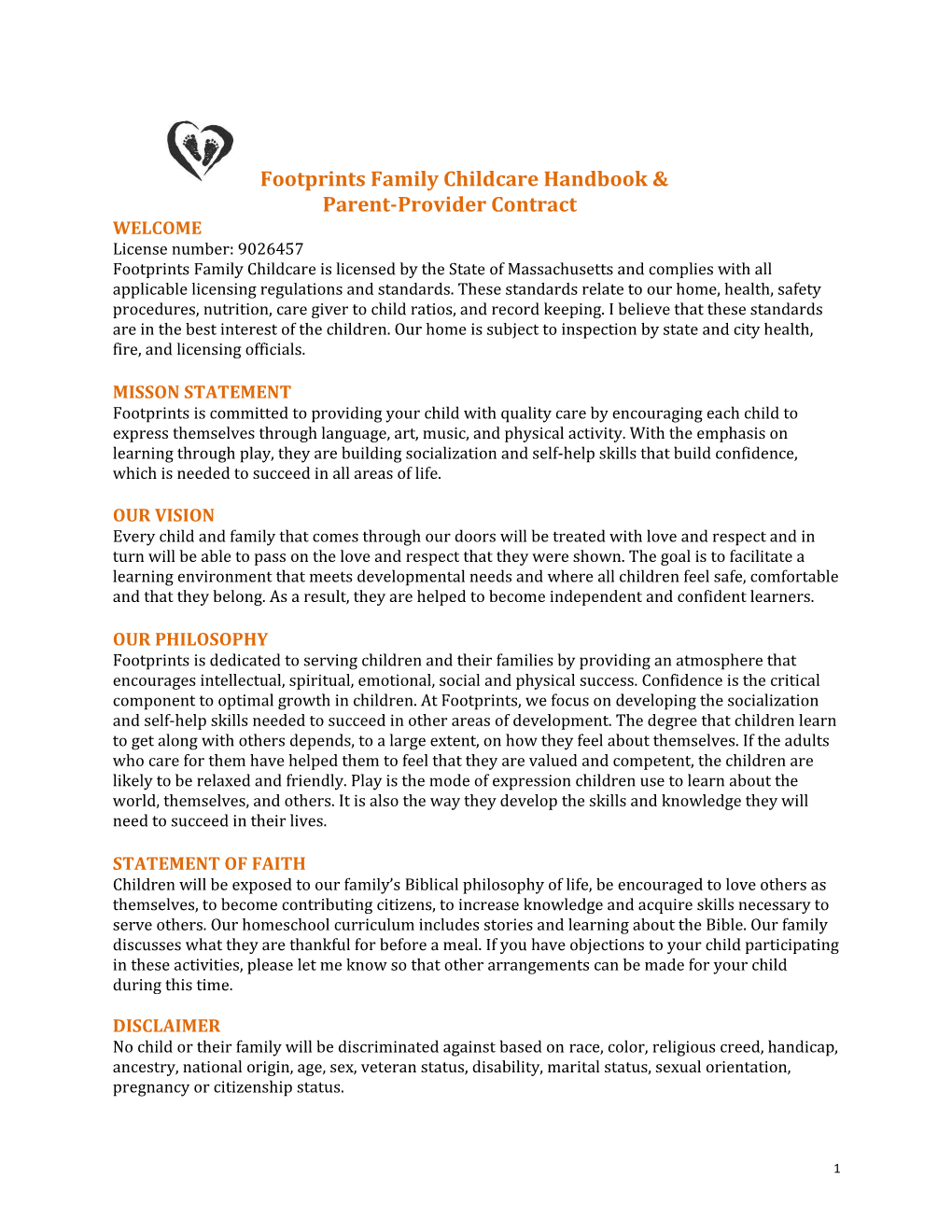 X0001 Footprints Family Childcare Handbook &