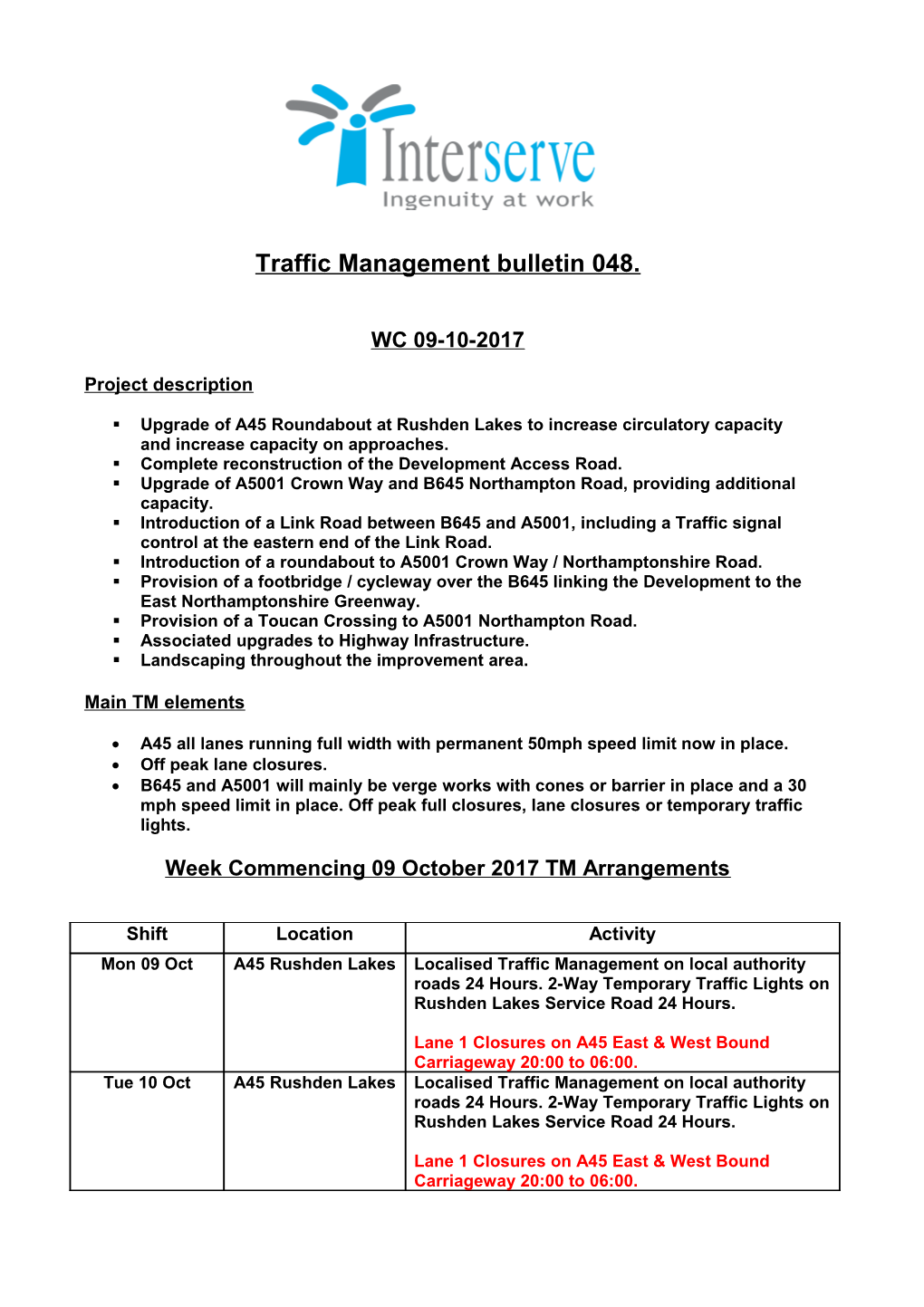 Traffic Management Bulletin 048