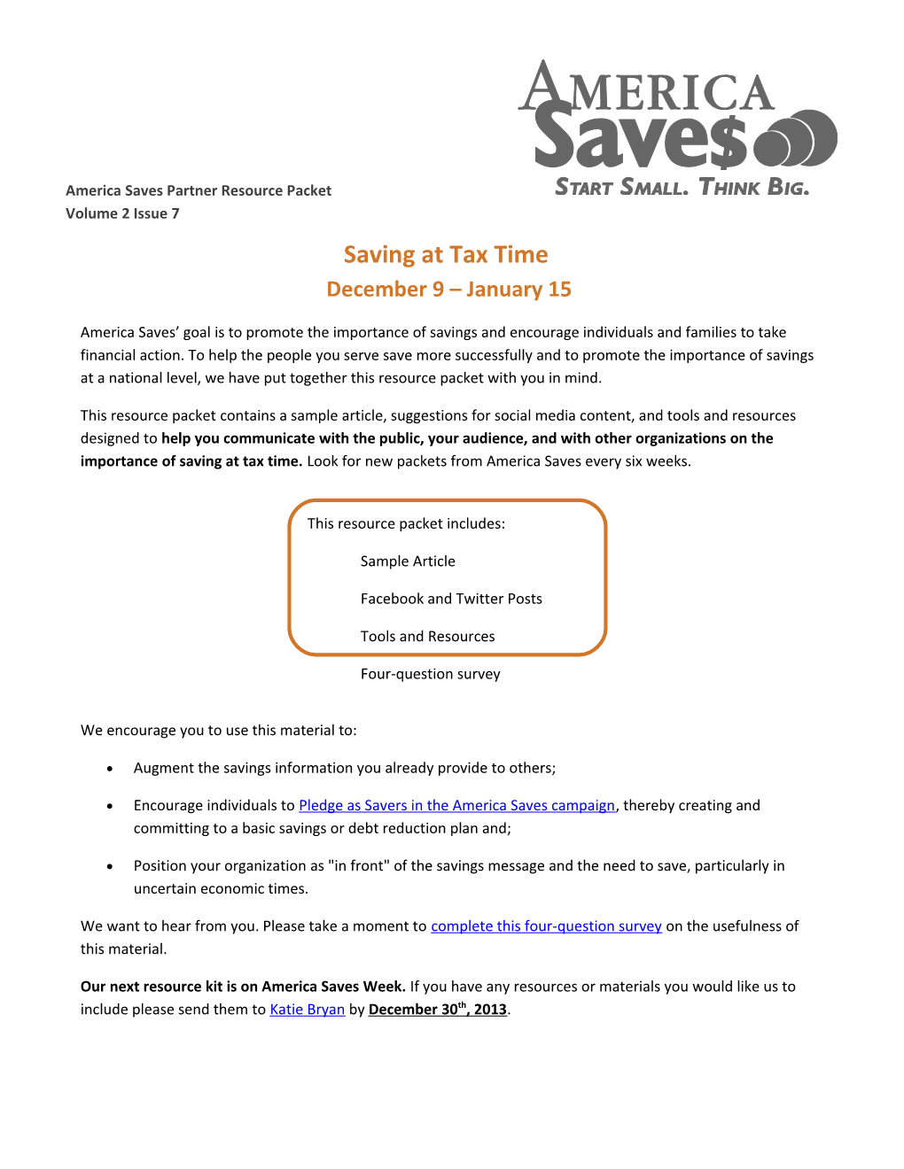 Saving at Tax Time December 9 January 15