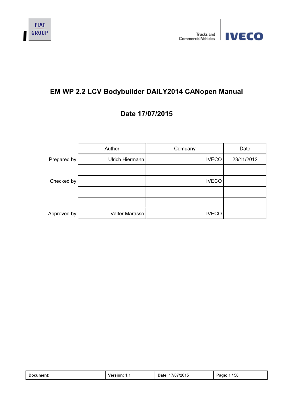 EM WP 2.2 LCV Bodybuilder DAILY2014 Canopen Manual