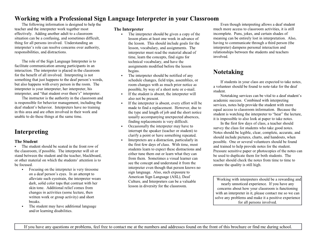 Working with a Professional Sign Language Interpreter in Your Classroom