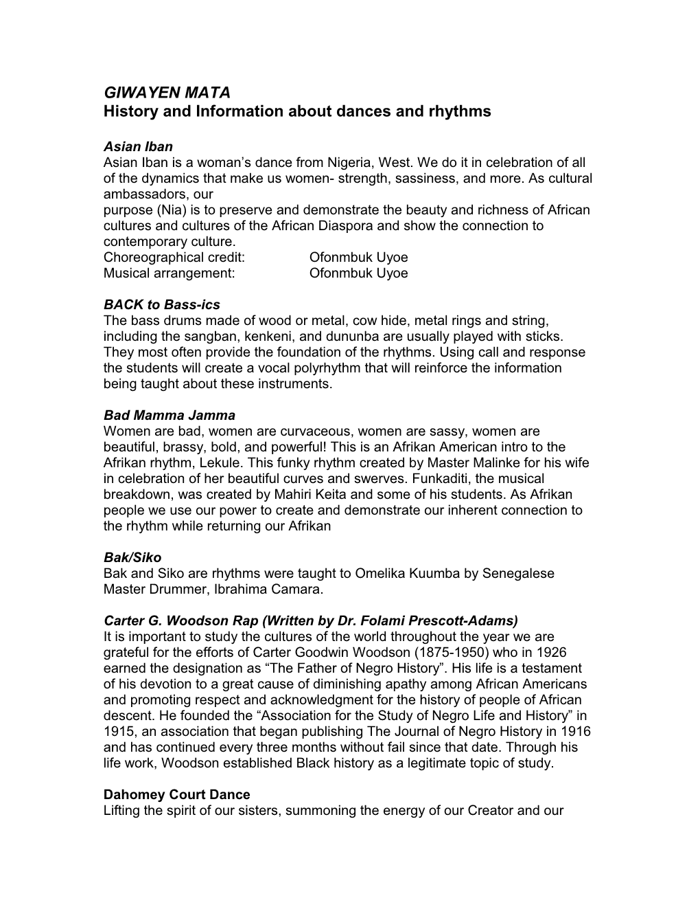 History and Information About Dances and Rhythms