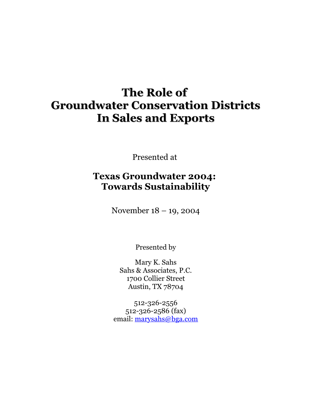 The Role of Groundwater Conservation Districts